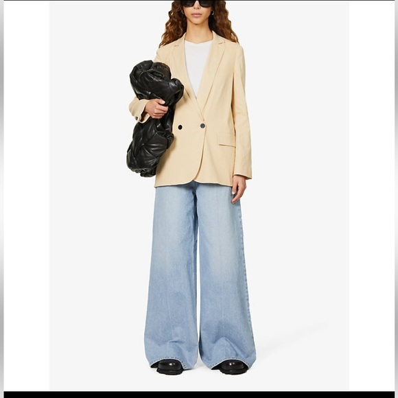 🔥THEORY Boy Double-Breasted Stretch Linen-Blend Blazer Size 6 in Oat Melange 🔥 - Picture 8 of 16